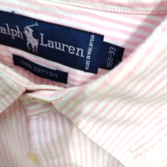 Pink white striped Ralph Lauren logo polo shirt - Picture 2 of 4